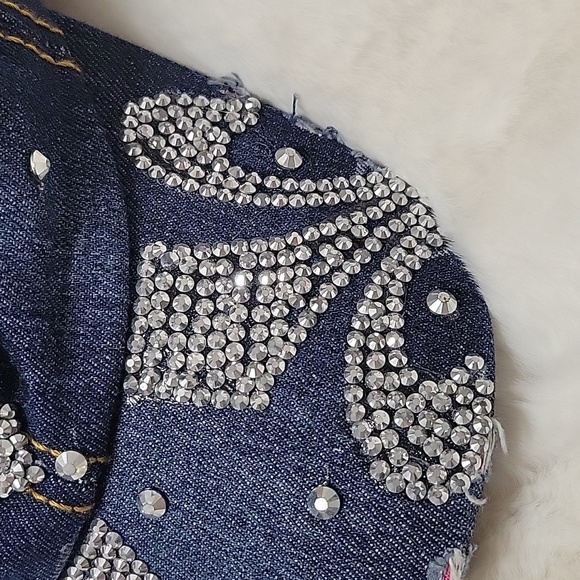 Fluer de Lis Dark Blue Denim Distressed Ladies Baseball Hat - Picture 3 of 7